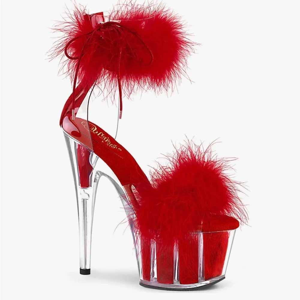 Pleaser Red Feather Platform Stiletto Heels